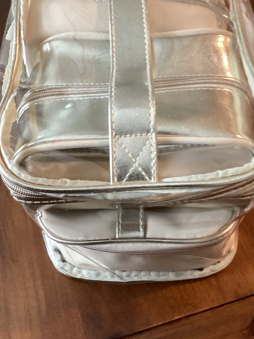 Clear Top Cream and Metallic Gold Travel Cosmetic Organizer